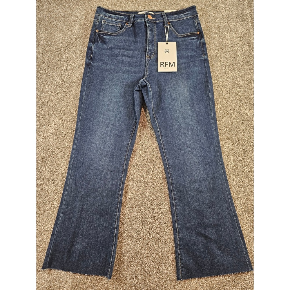 RFM Los Angeles Mia Bootcut Jeans Dark Wash Raw Hem High Rise Size 11/30 NWT
